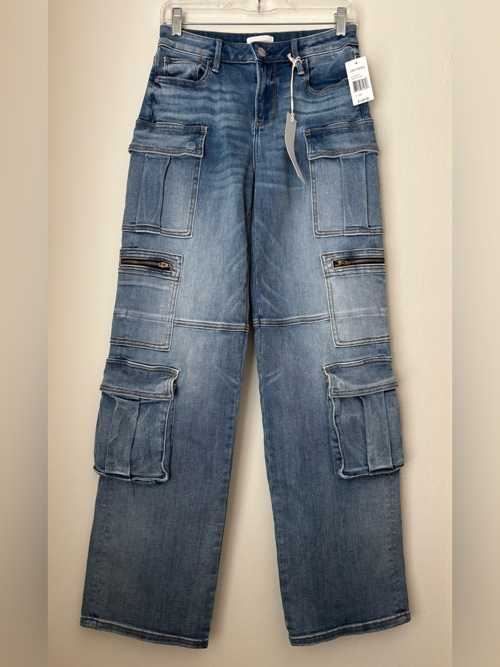 DRIFTWOOD Cargo Wide Leg Jeans Size 26 NEW Medium Wash Utility Streetwear Casual